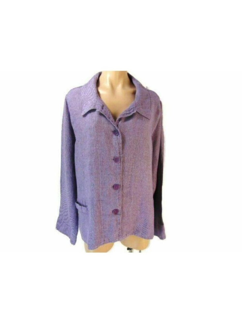 Flax Womens Purple Shacket Shirt Size L Oversized Pockets Collar Lagenlook